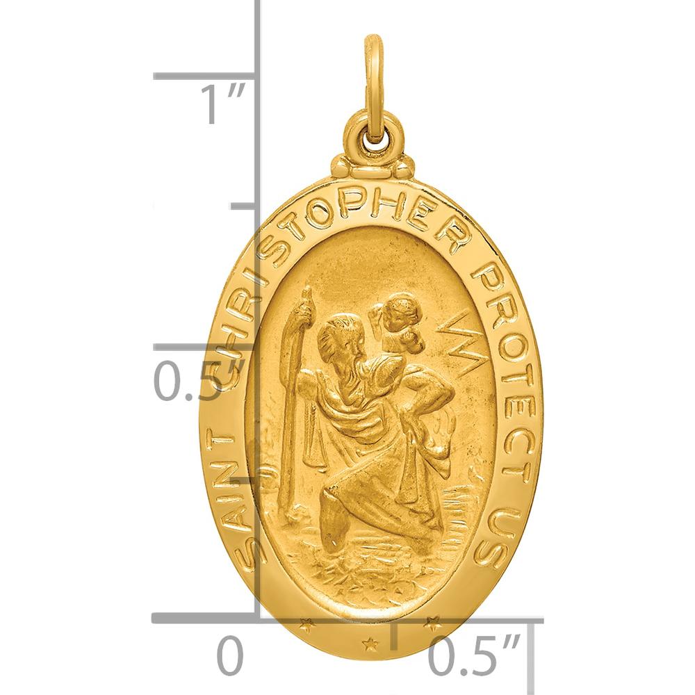 14K Yellow Gold Polished and Satin Solid Medium St. Christopher Medal Oval Pendant - 30mm Length by Oro Pregiato