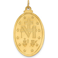 14K Yellow Gold Polished and Satin Solid Miraculous Medal Pendant - 32.5mm Length by Oro Pregiato