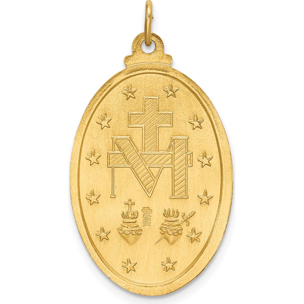 14K Yellow Gold Polished and Satin Solid Miraculous Medal Pendant - 32.5mm Length by Oro Pregiato