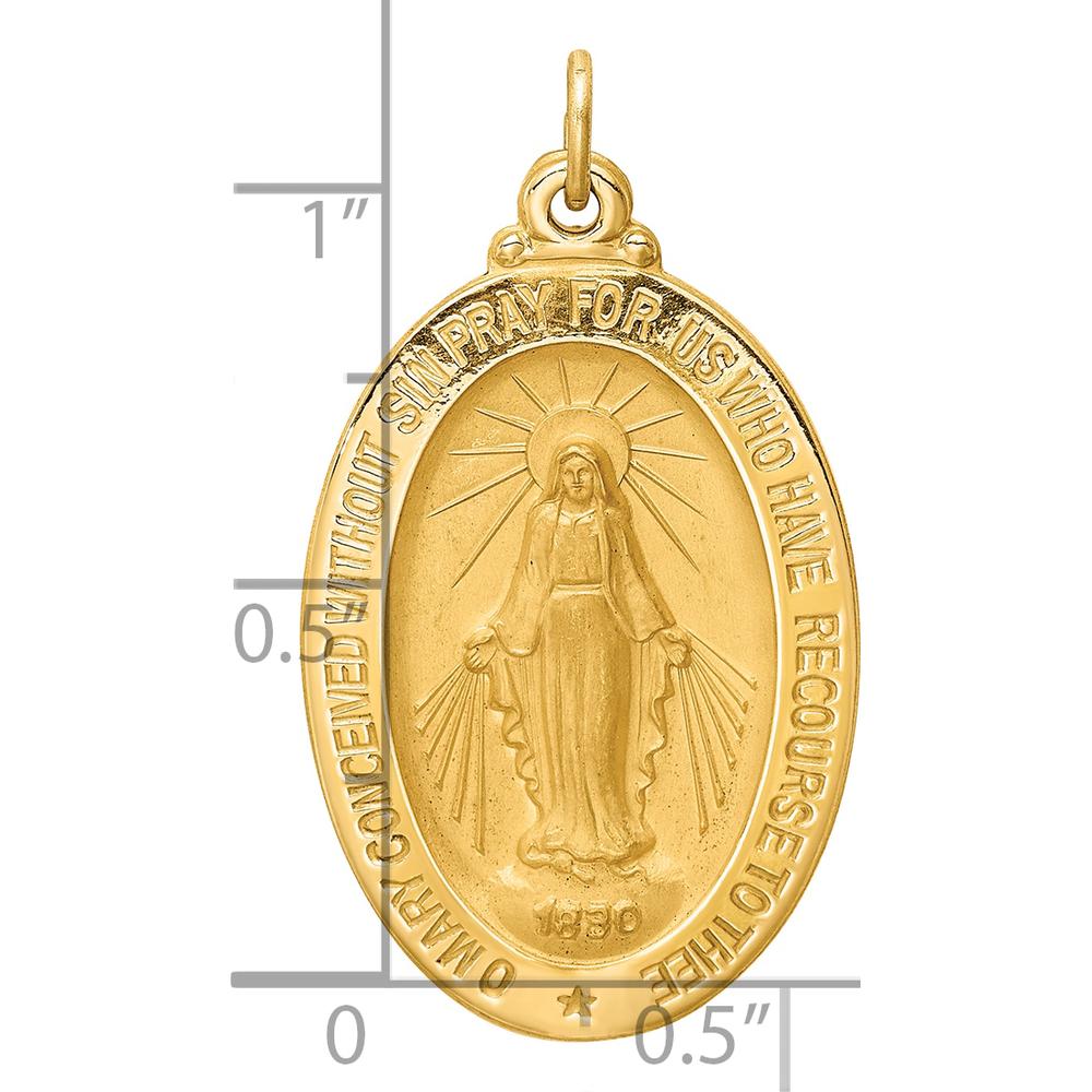 14K Yellow Gold Polished and Satin Solid Miraculous Medal Pendant - 32.5mm Length by Oro Pregiato
