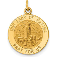 14K Yellow Gold Polished and Satin Solid Our Lady of Fatima Medal Round Charm - 19.5mm by Oro Pregiato