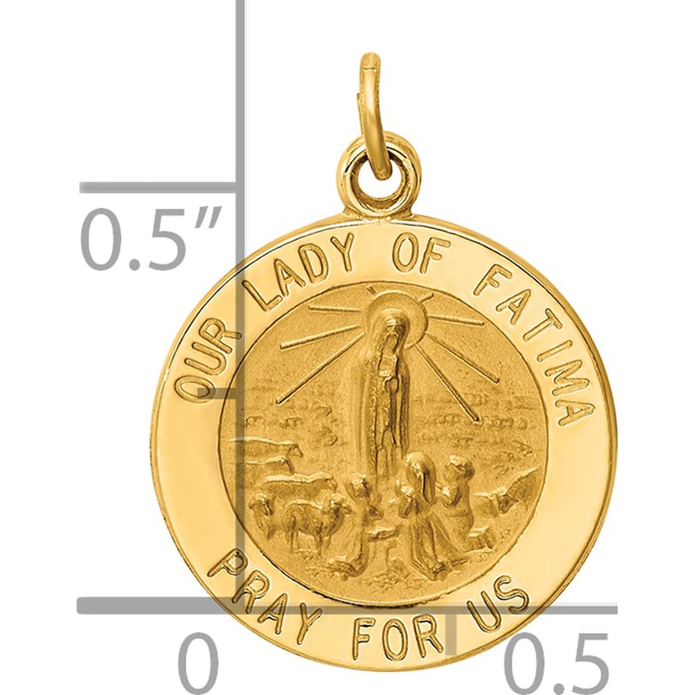 14K Yellow Gold Polished and Satin Solid Our Lady of Fatima Medal Round Charm - 19.5mm by Oro Pregiato