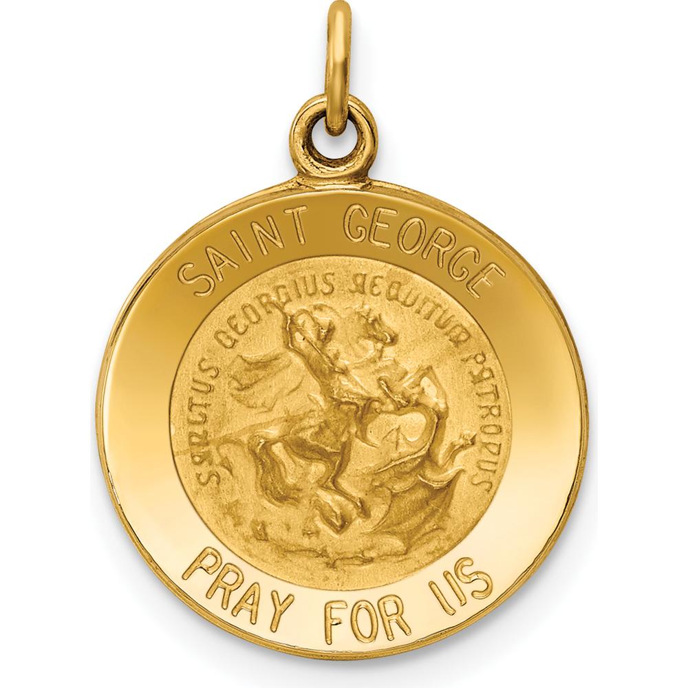 14K Yellow Gold Polished and Satin Solid Saint George Medal Round Charm - 20mm by Oro Pregiato