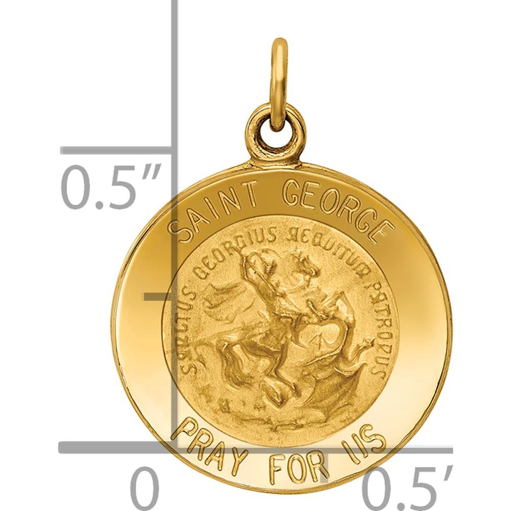 14K Yellow Gold Polished and Satin Solid Saint George Medal Round Charm - 20mm by Oro Pregiato