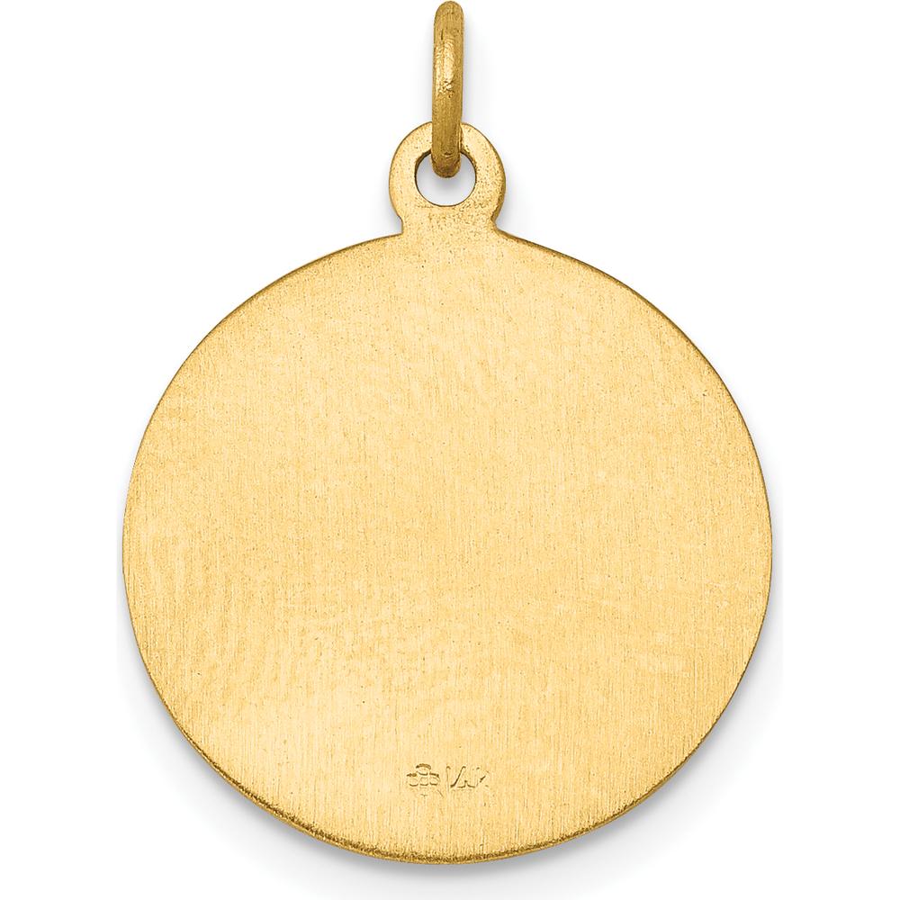 14K Yellow Gold Polished and Satin Solid Saint George Medal Round Charm - 20mm by Oro Pregiato