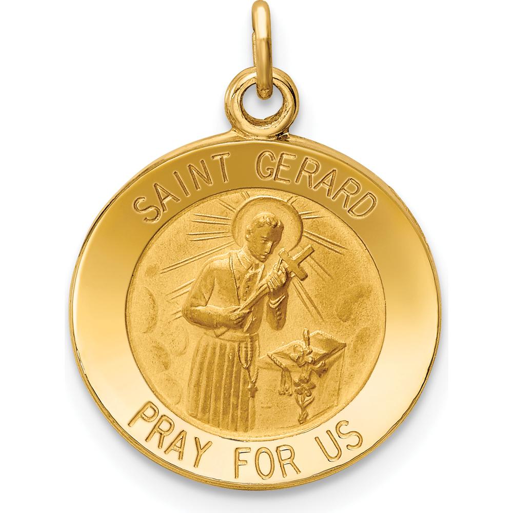 14K Yellow Gold Polished and Satin Solid Saint Gerard Medal Charm - 19.5mm Length by Oro Pregiato