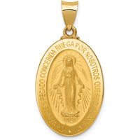 14K Yellow Gold Polished and Satin Spanish Miraculous Medal Pendant - 32.75mm by Oro Pregiato