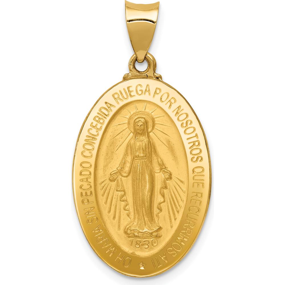14K Yellow Gold Polished and Satin Spanish Miraculous Medal Pendant - 32.75mm by Oro Pregiato
