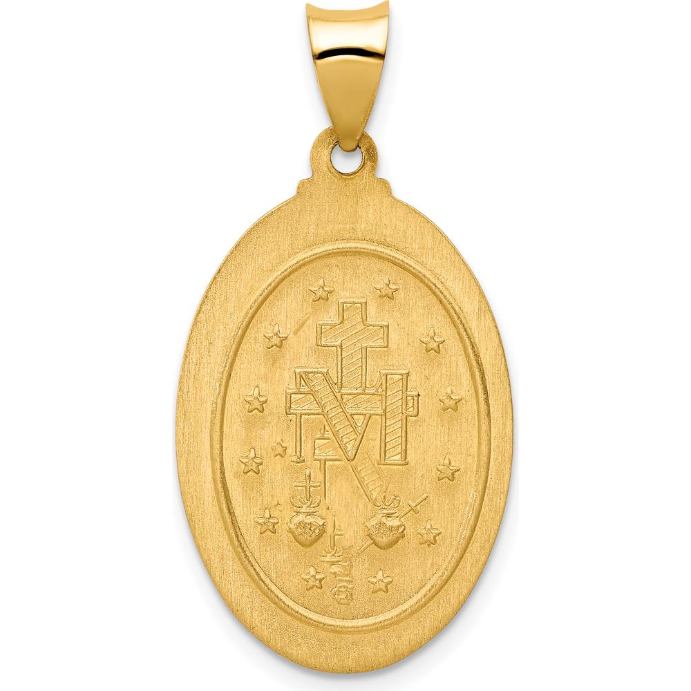 14K Yellow Gold Polished and Satin Spanish Miraculous Medal Pendant - 32.75mm by Oro Pregiato