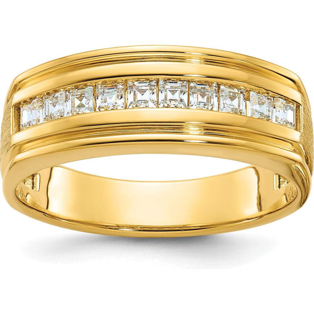 14K Yellow Gold Polished and Satin Square Band Ring with 10-Stone Setting by IBGoodman