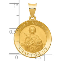14K Yellow Gold Polished and Satin St. Agatha Medal Pendant - 28mm Length by Oro Pregiato