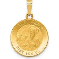 14K Yellow Gold Polished and Satin St. Andrew Medal Pendant - Hollow Design by Oro Pregiato