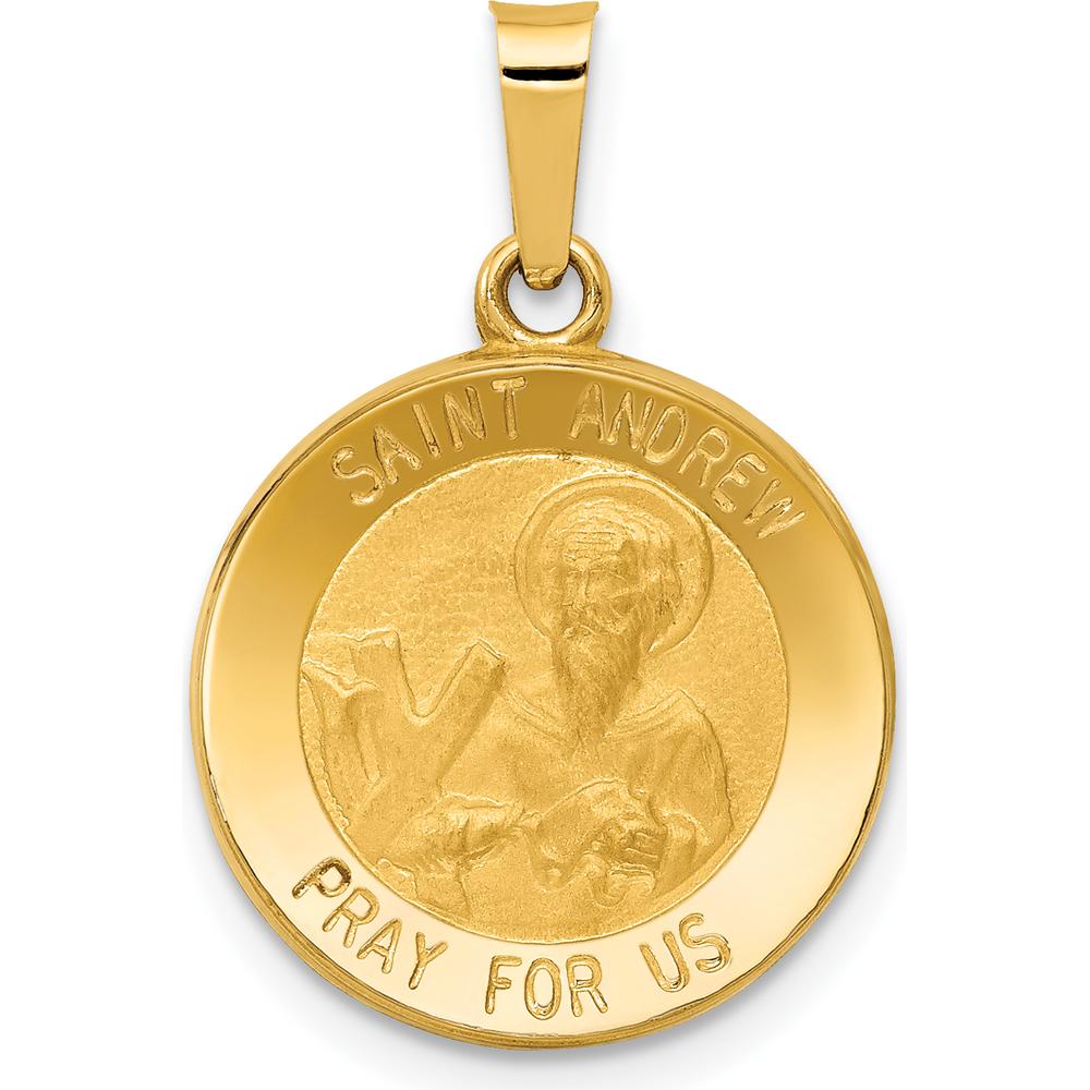 14K Yellow Gold Polished and Satin St. Andrew Medal Pendant - Hollow Design by Oro Pregiato