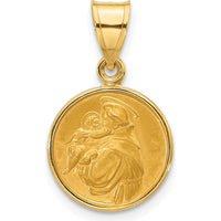 14K Yellow Gold Polished and Satin St. Anthony Medal Pendant - 21.7mm Length by Oro Pregiato