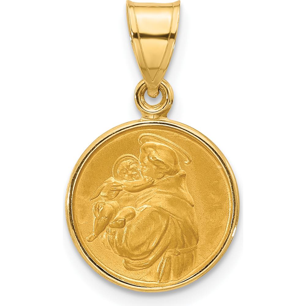 14K Yellow Gold Polished and Satin St. Anthony Medal Pendant - 21.7mm Length by Oro Pregiato