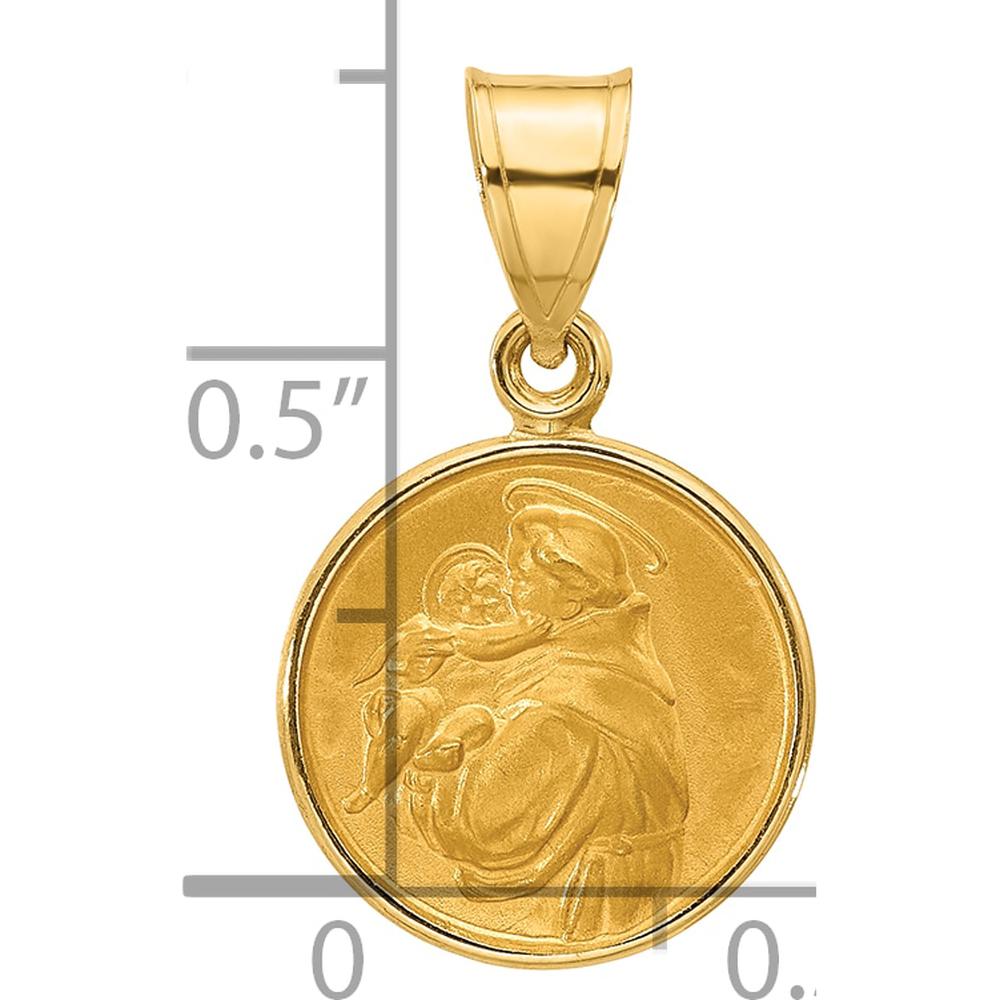 14K Yellow Gold Polished and Satin St. Anthony Medal Pendant - 21.7mm Length by Oro Pregiato