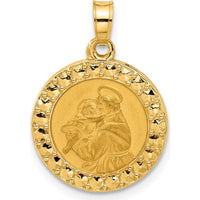14K Yellow Gold Polished and Satin St. Anthony Medal Round Pendant - Hollow Design by Oro Pregiato