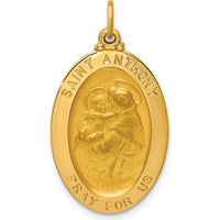 14K Yellow Gold Polished and Satin St. Anthony Oval Medal Pendant - 29mm Length by Oro Pregiato