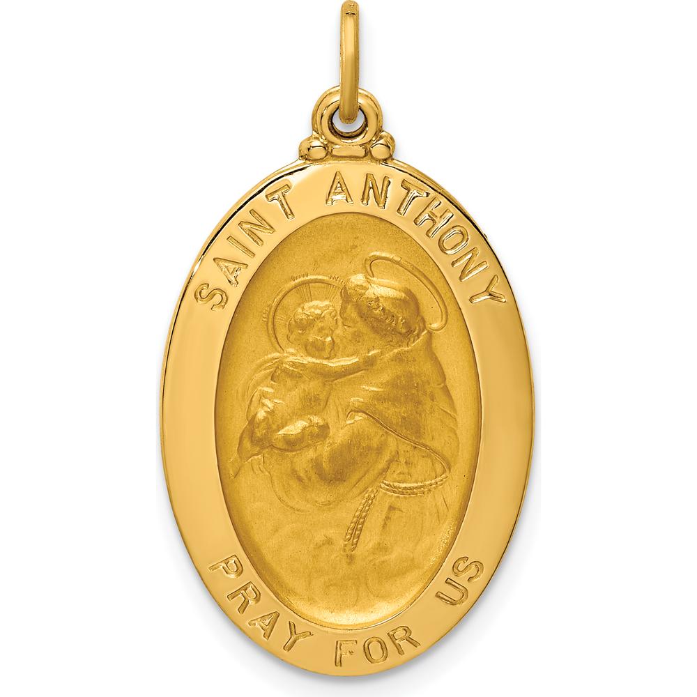 14K Yellow Gold Polished and Satin St. Anthony Oval Medal Pendant - 29mm Length by Oro Pregiato