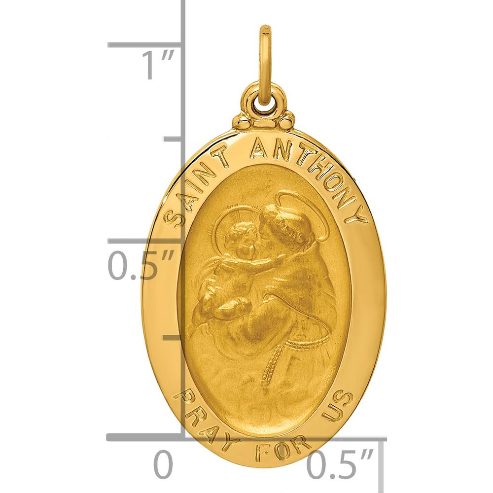 14K Yellow Gold Polished and Satin St. Anthony Oval Medal Pendant - 29mm Length by Oro Pregiato