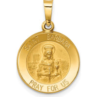 14K Yellow Gold Polished and Satin St. Barbara Medal Pendant - 22mm Length by Oro Pregiato