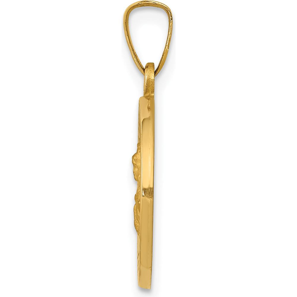14K Yellow Gold Polished and Satin St. Barbara Medal Pendant - 22mm Length by Oro Pregiato