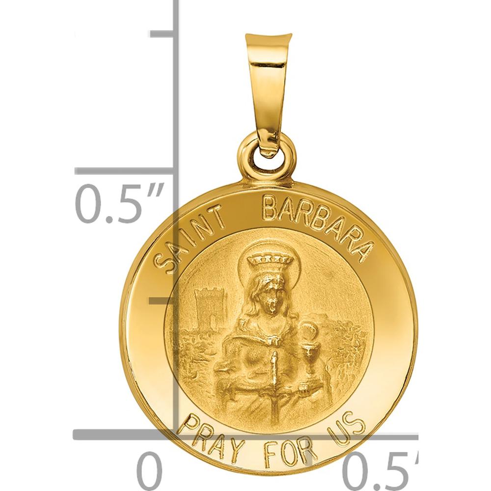 14K Yellow Gold Polished and Satin St. Barbara Medal Pendant - 22mm Length by Oro Pregiato