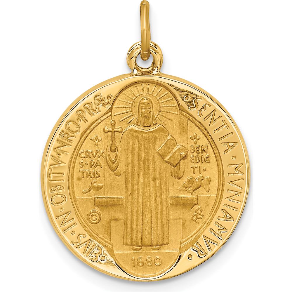 14K Yellow Gold Polished and Satin St. Benedict Medal Reversible Pendant - Faith-Inspired Charm by Oro Pregiato