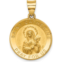 14K Yellow Gold Polished and Satin St. Catherine Hollow Medal Pendant - Meaningful Faith Charm by Oro Pregiato