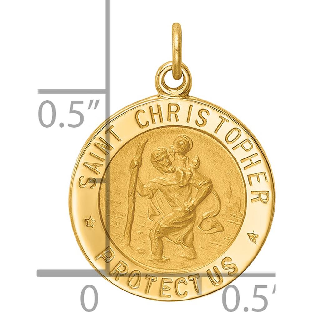 14K Yellow Gold Polished and Satin St. Christopher Medal Charm - 20mm Length by Oro Pregiato