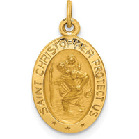 14K Yellow Gold Polished and Satin St. Christopher Medal Charm - Solid Design for Protection by Oro Pregiato