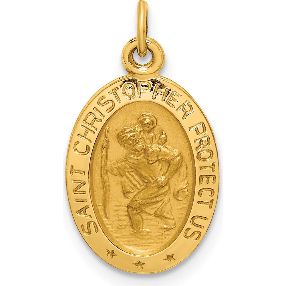 14K Yellow Gold Polished and Satin St. Christopher Medal Charm - Solid Design for Protection by Oro Pregiato