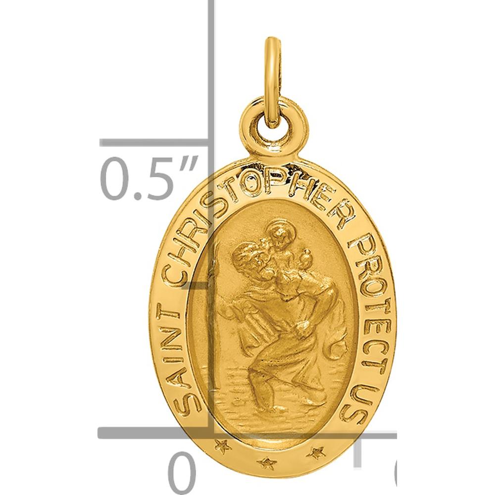14K Yellow Gold Polished and Satin St. Christopher Medal Charm - Solid Design for Protection by Oro Pregiato