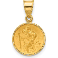 14K Yellow Gold Polished and Satin St. Christopher Medal Pendant - 21.1mm by Oro Pregiato