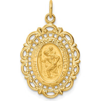 14K Yellow Gold Polished & Satin St. Christopher Medal Pendant - 28.75mm x 17.6mm by Oro Pregiato