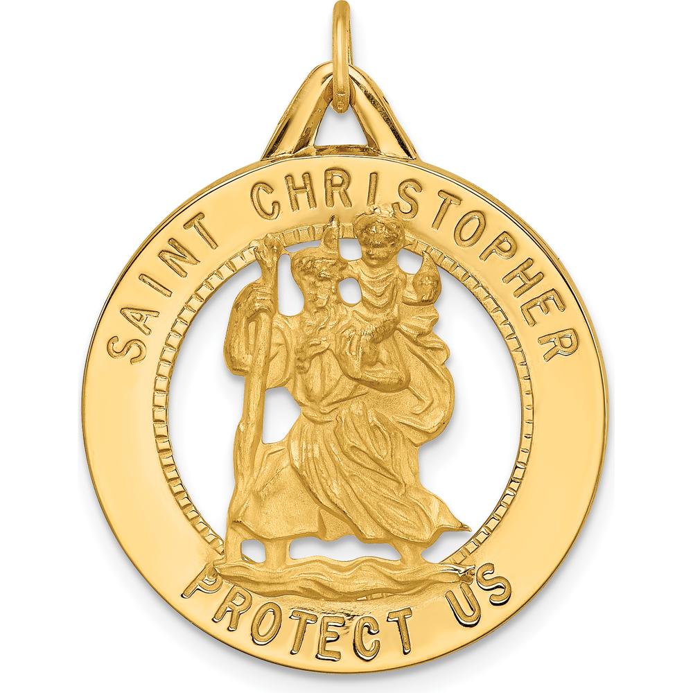 14K Yellow Gold Polished and Satin St. Christopher Medal Pendant - 30.75mm Length by Oro Pregiato