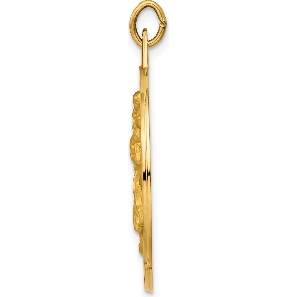 14K Yellow Gold Polished and Satin St. Christopher Medal Pendant - 30.75mm Length by Oro Pregiato