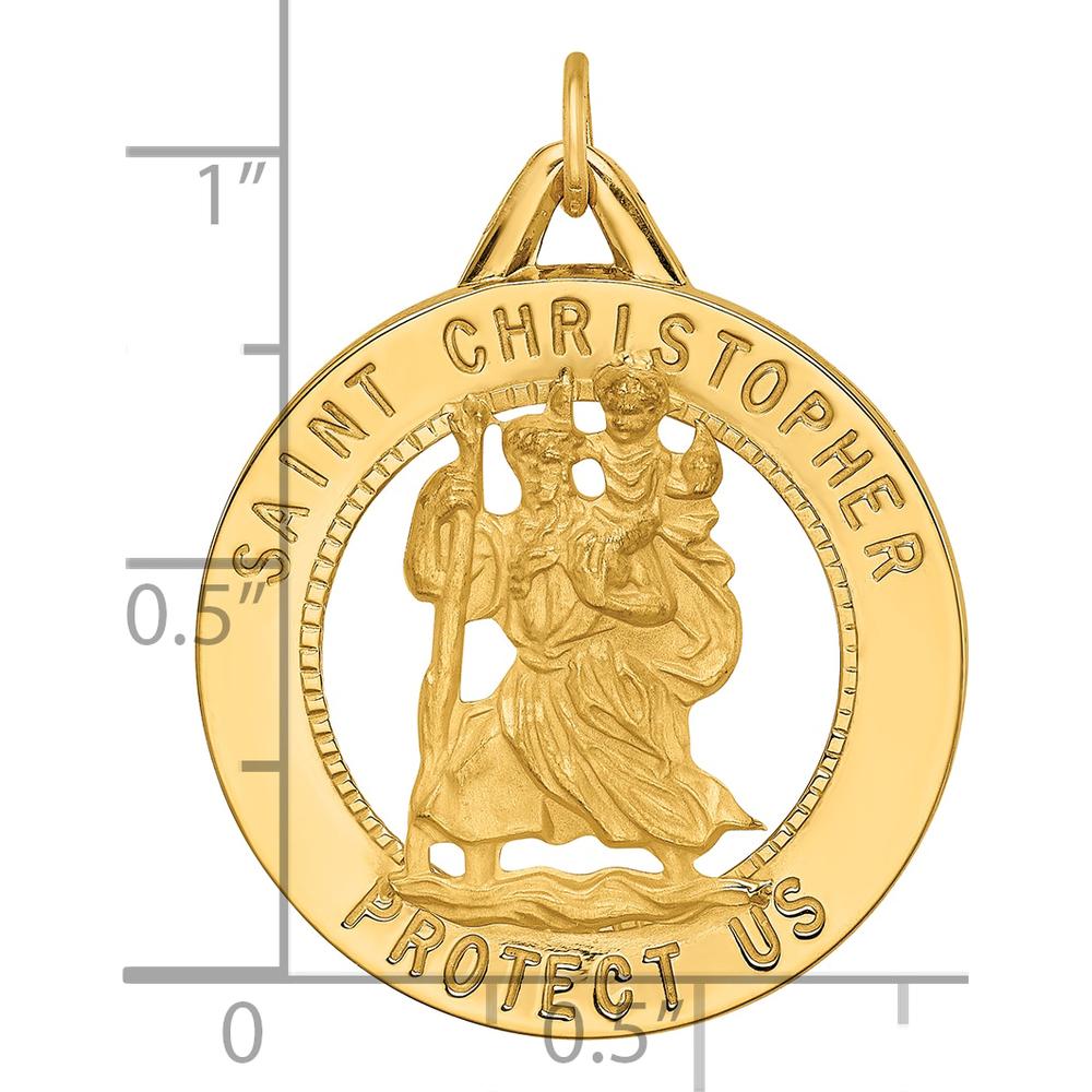 14K Yellow Gold Polished and Satin St. Christopher Medal Pendant - 30.75mm Length by Oro Pregiato
