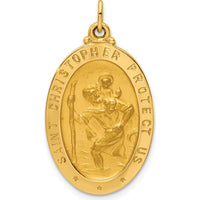 14K Yellow Gold Polished and Satin St. Christopher Medal Pendant - 31.5mm Length by Oro Pregiato