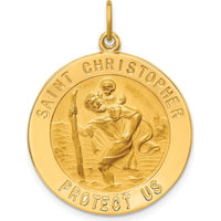 14K Yellow Gold Polished and Satin St. Christopher Medal Pendant - 31.7mm Length by Oro Pregiato