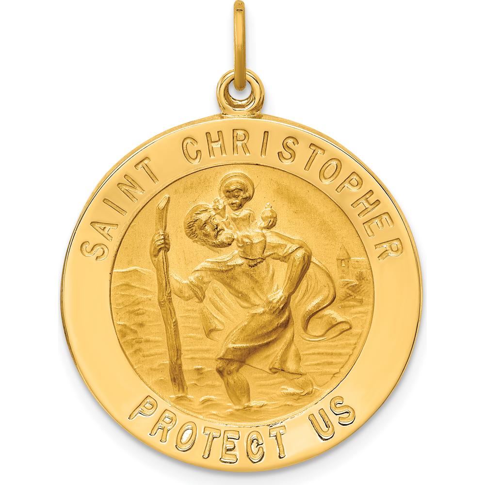 14K Yellow Gold Polished and Satin St. Christopher Medal Pendant - 31.7mm Length by Oro Pregiato