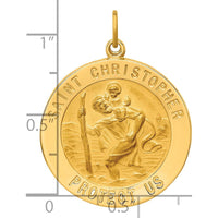 14K Yellow Gold Polished and Satin St. Christopher Medal Pendant - 31.7mm Length by Oro Pregiato