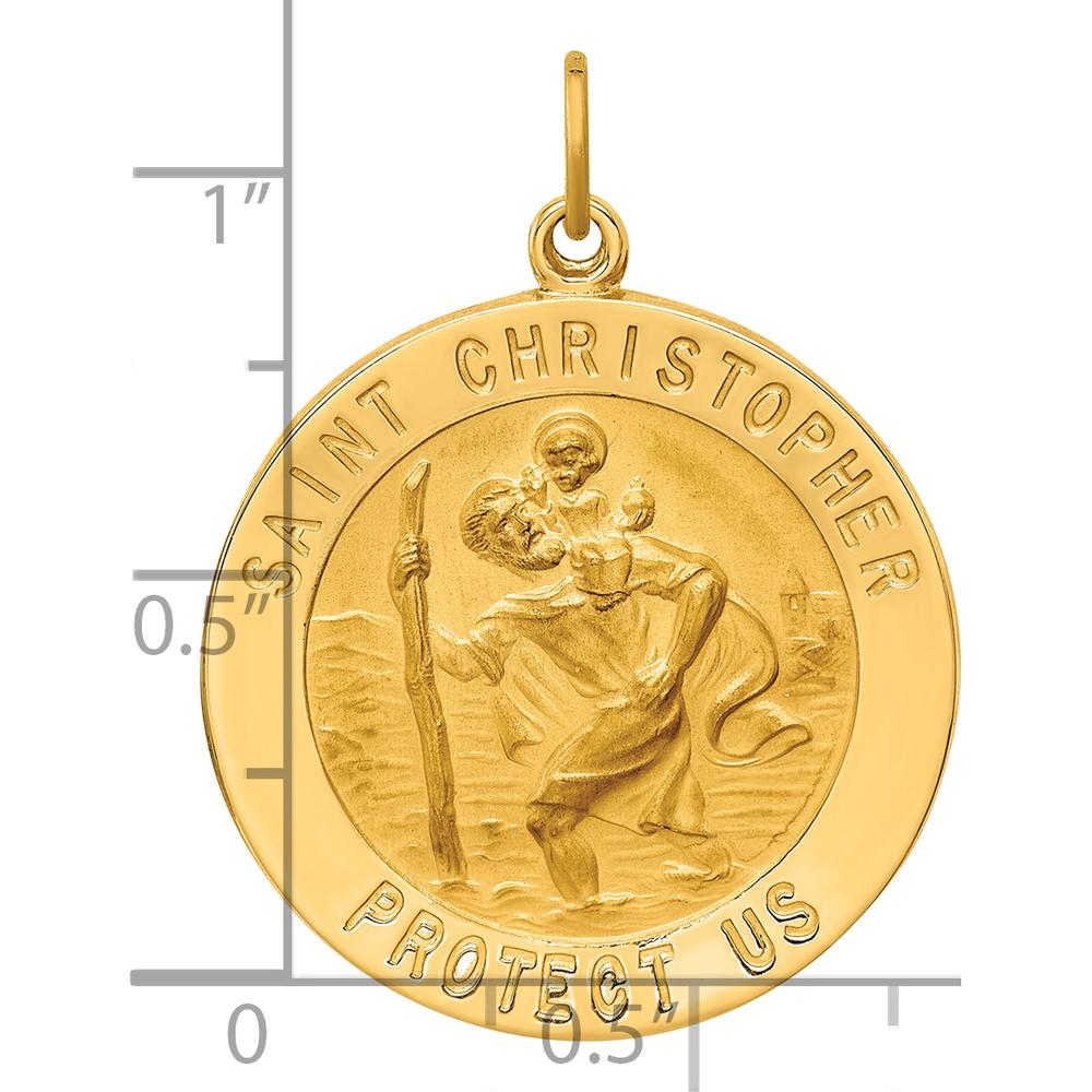 14K Yellow Gold Polished and Satin St. Christopher Medal Pendant - 31.7mm Length by Oro Pregiato