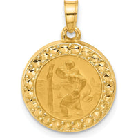 14K Yellow Gold Polished and Satin St. Christopher Medal Round Pendant by Oro Pregiato