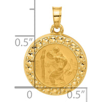 14K Yellow Gold Polished and Satin St. Christopher Medal Round Pendant by Oro Pregiato