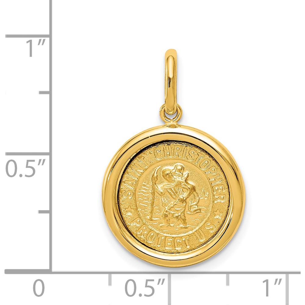 14K Yellow Gold Polished and Satin St. Christopher Round Pendant - Symbol of Protection by Oro Pregiato