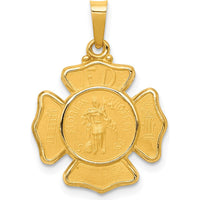 14K Yellow Gold Polished and Satin St. Florian F.D. Badge Medal Pendant by Oro Pregiato