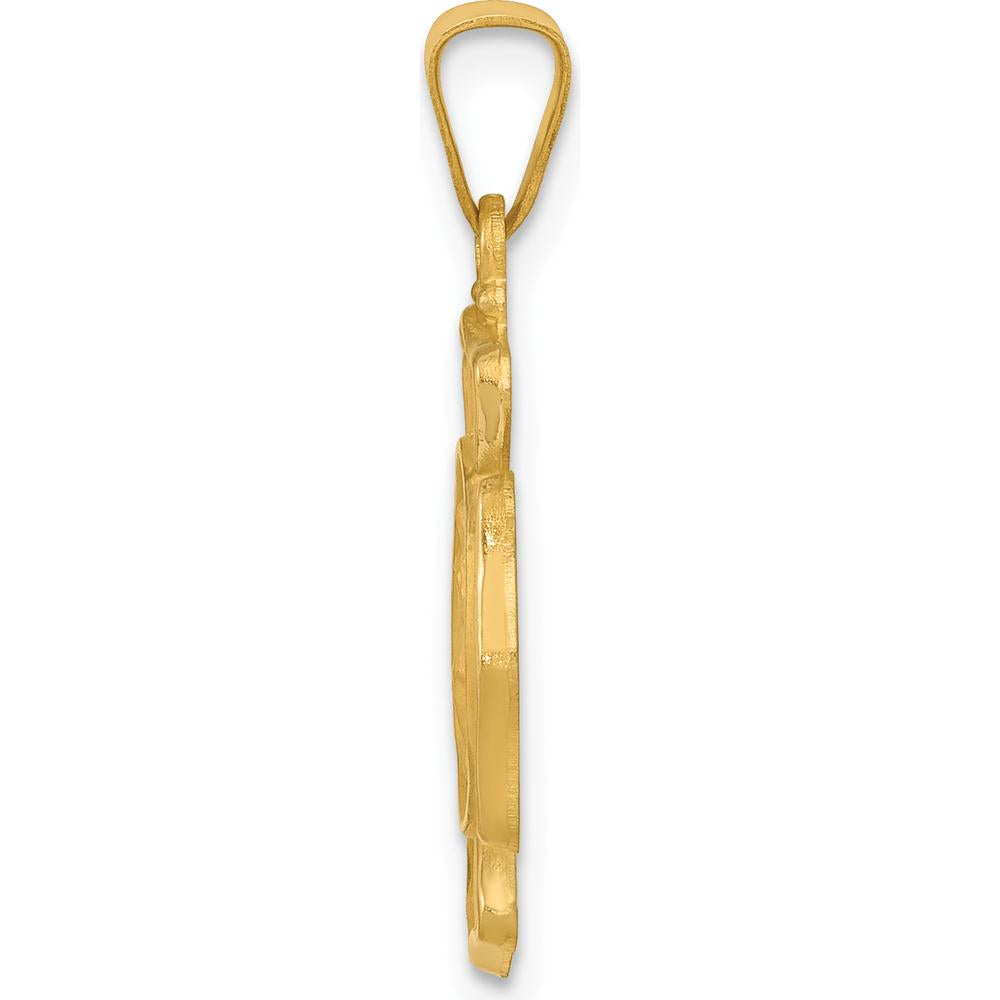 14K Yellow Gold Polished and Satin St. Florian F.D. Badge Medal Pendant by Oro Pregiato