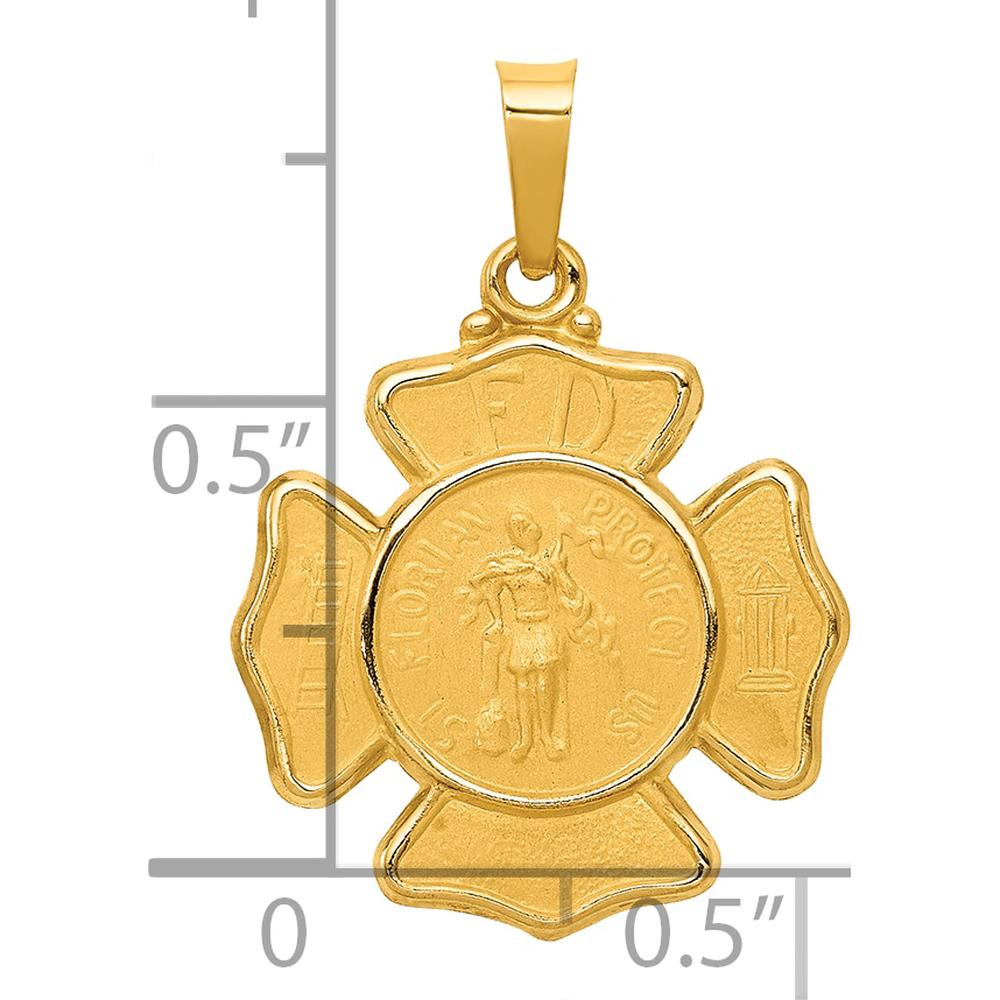 14K Yellow Gold Polished and Satin St. Florian F.D. Badge Medal Pendant by Oro Pregiato