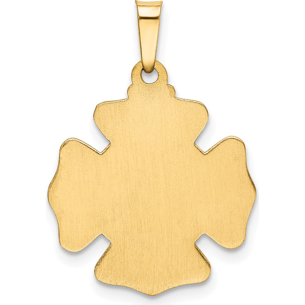 14K Yellow Gold Polished and Satin St. Florian F.D. Badge Medal Pendant by Oro Pregiato